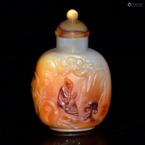A Well Carved Scholar Agate Snuff Bottle