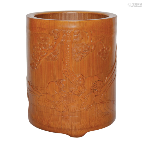A Well Carved Bamboo Brush Pot
