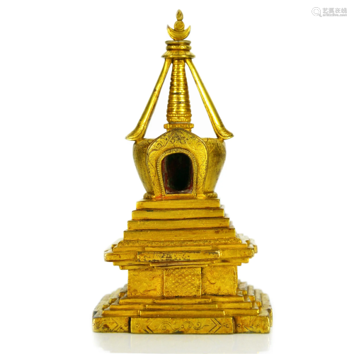 Qing, A Tibetan Gilt Bronze Stupa