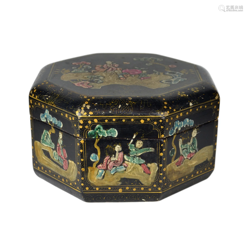 Republic Period, An Octagonal Gilt Lacquer Box with Story Sc...