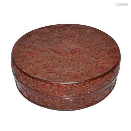 Qing, A Cinnabar Lacquer Shou Box and Cover