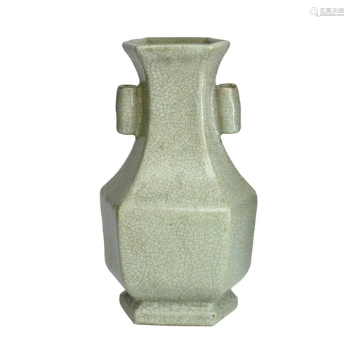 Song, A Fine Celadon Glazed Hexagonal Tubular Handle Vase