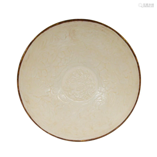 Northern Song Dynasty, A Fine Molded Dingyao Peony Plate wit...