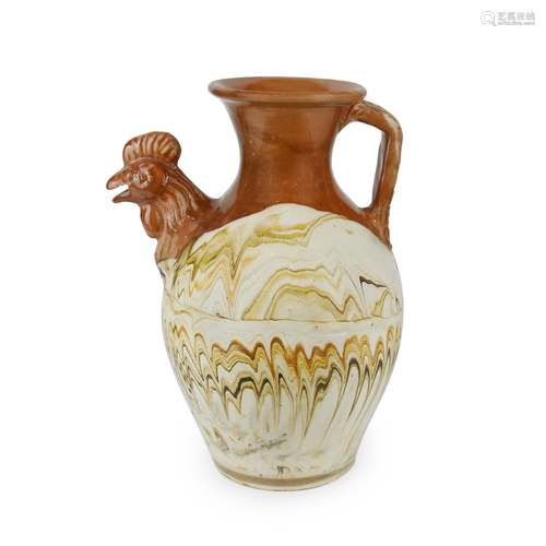 Yuan Dynasty, Overglazed in Marblized Pattern Ewer with Chic...