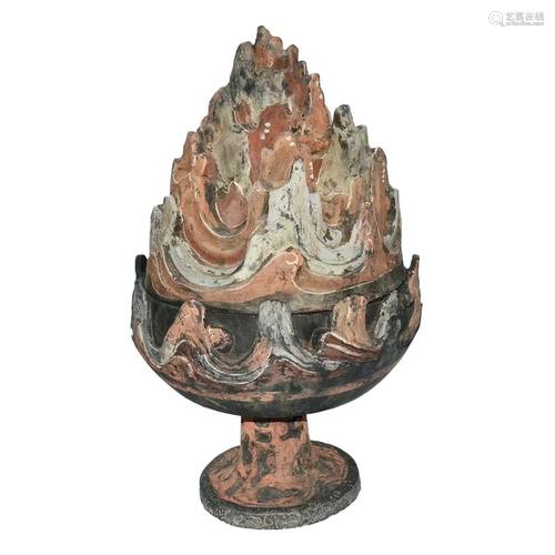 Han, A Massive Painted Pottery Boshan Incense Burner and Cov...