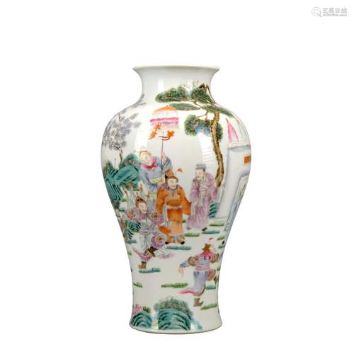 A famille-rose 'figure' vase,Qian Long Mark