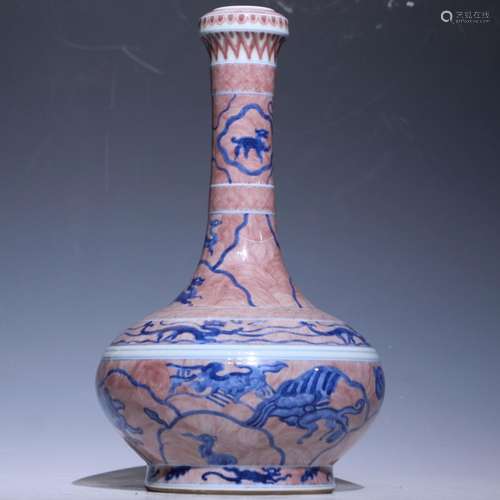 An underglaze-blue and copper-red glazed vase,Kang xi Mark