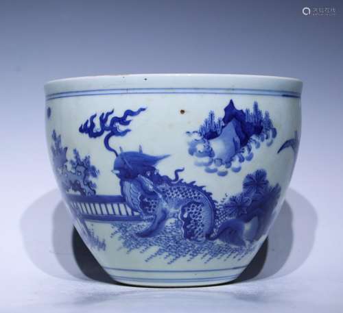 A blue and white 'unicorn' jar,Chong zhen Mark