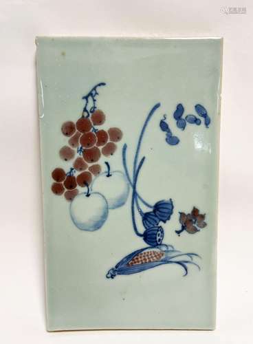 A blue and white allite red glazed 'floral and birds' vitrol...