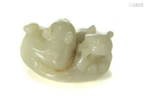 WHITE JADE CARVING OF TWO CATS