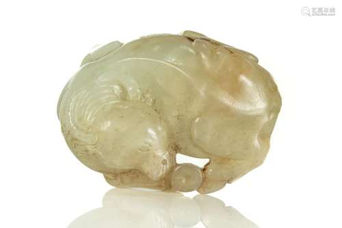 CHINESE PALE CELADON JADE CARVED BULL