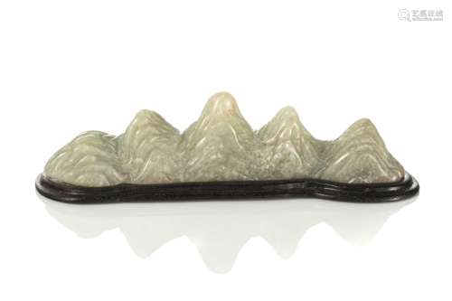 CHINESE GREY JADE CARVED MOUNTAIN BRUSH REST