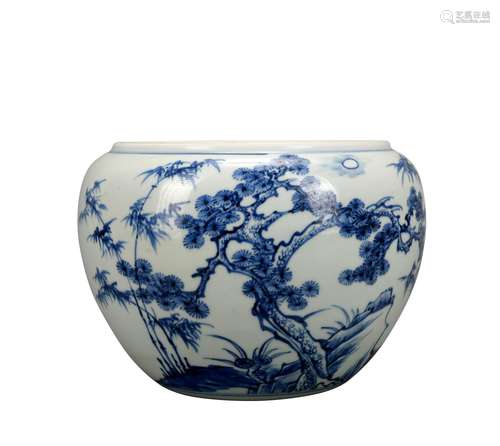 A blue and white 'floral' jar