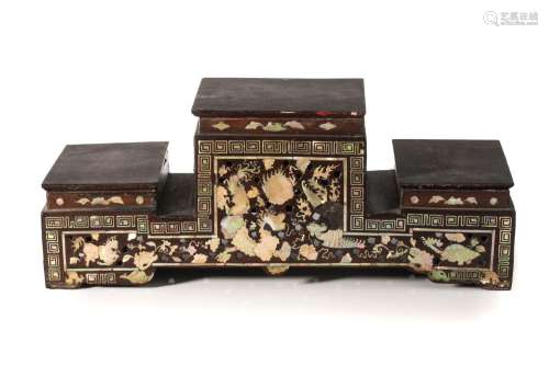 CHINESE WOOD TIERED STAND W/ MOTHER OF PEARL INLAY