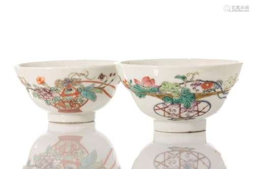 TWO CHINESE FAMILLE ROSE OGEE-FORM PORCELAIN CUPS
