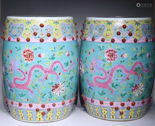 A pair of famille-rose 'dragon and floral' drum