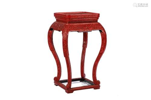 LARGE CHINESE CARVED RED CINNABAR LACQUER STAND