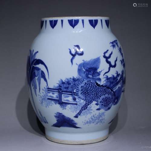 A blue and white 'unicorn' jar,Chong zhen Mark