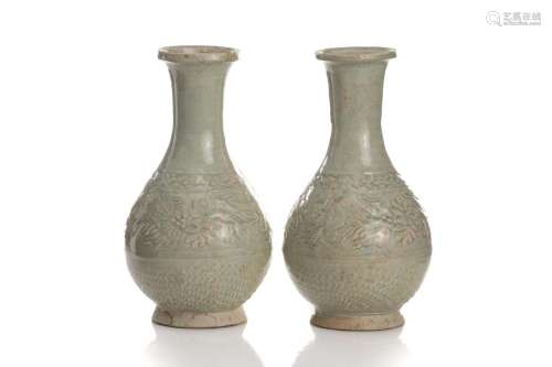 PAIR OF SONG DYNASTY CARVED POTTERY VASES
