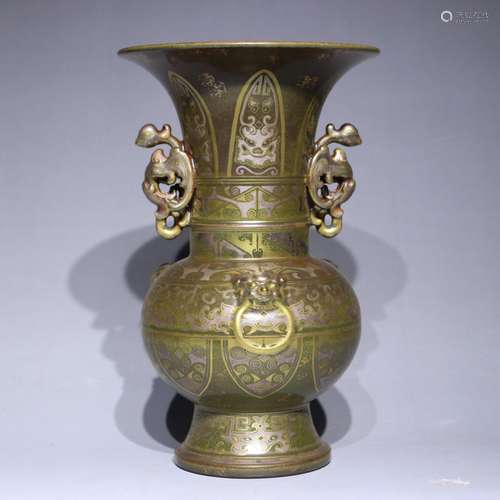 A teadust-glazed binaural vase painting in gold,Qian long Ma...