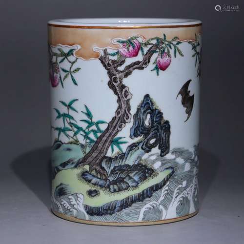 A famille-rose 'landscape' pen container