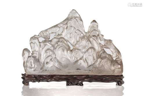 CHINESE CARVED ROCK CRYSTAL SCHOLARS MOUNTAIN
