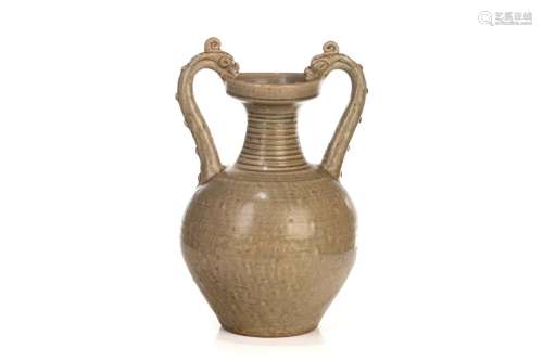 CHINESE YUE WARE TWO HANDLED POTTERY JAR