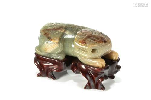 CARVED GREEN JADE LION OR BEAST