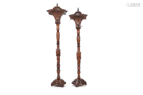 PAIR OF CHINESE CARVED WOOD LANTERNS
