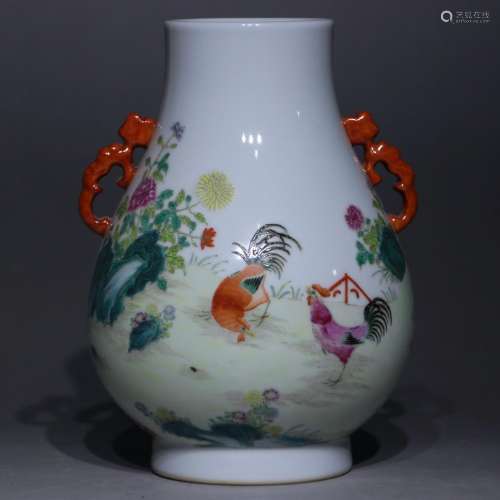 A famille-rose 'floral and birds' binaural Zun,Qian long Mar...