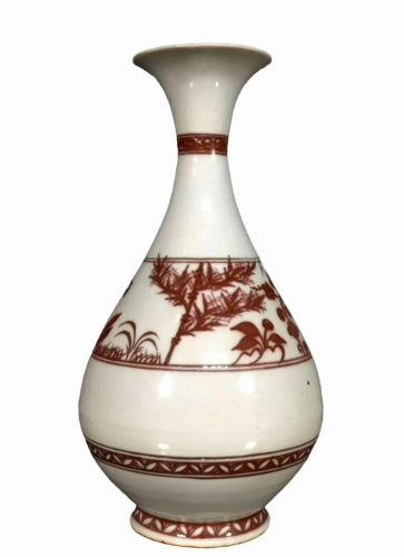 A Copper-Red 'Pine Tree& Bamboo' Yuhuchun Vase