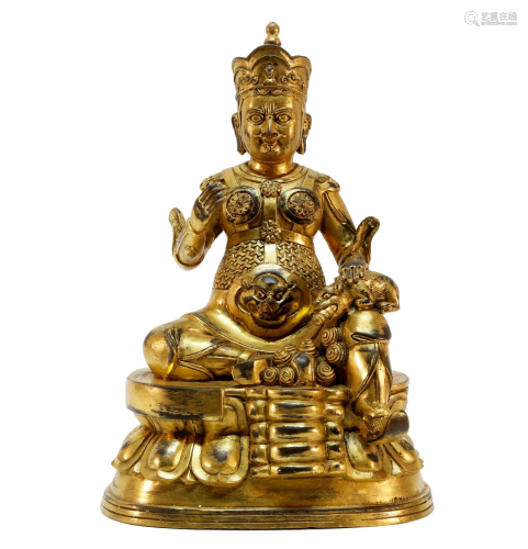 A gilt bronze Tibetan statue