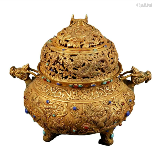 A Gilt-Bronze Tripod Censer