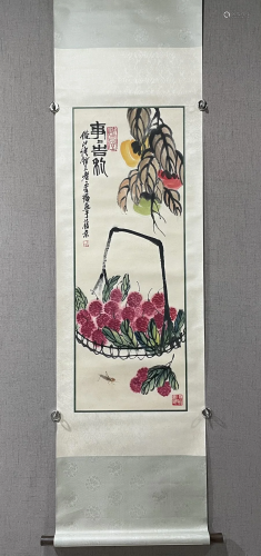 A Chinese Ink Painting Hanging Scroll By Qi Baishi