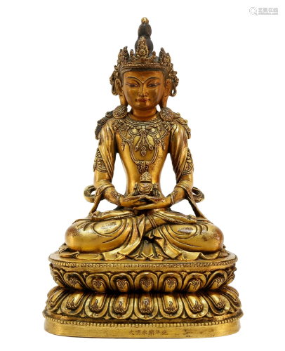 A gilt bronze Amitayus statue