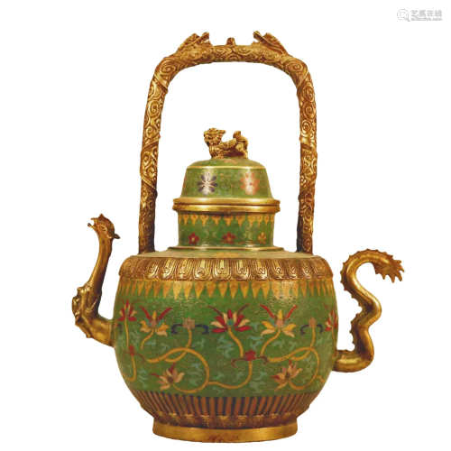 A Cloisonne 'Flower' Ewer With Overhead Handle