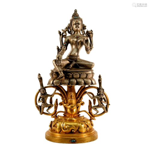 Silver Figure of Gilt Green Tara