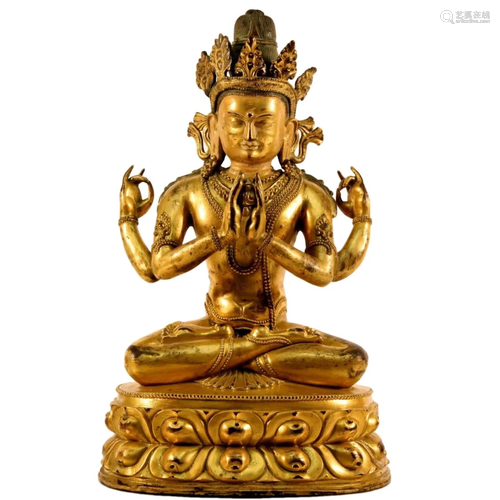 Gilt Bronze Four-armed Guanyin Statue