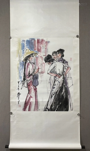 A Chinese Ink Painting Hanging Scroll By Huang Zhou