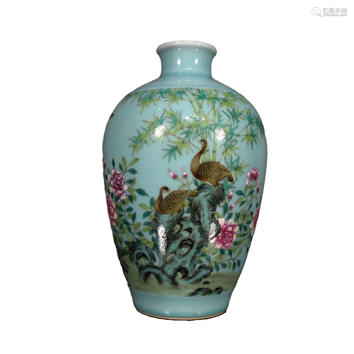 A Fabulous Sky-Glazed Flower& Bird Vase