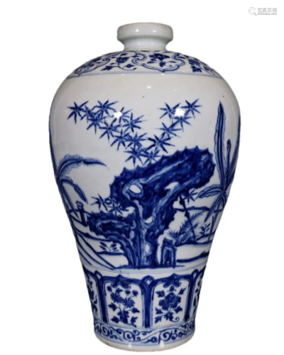 A Wonderful Blue And White Bamboo Plum Vase