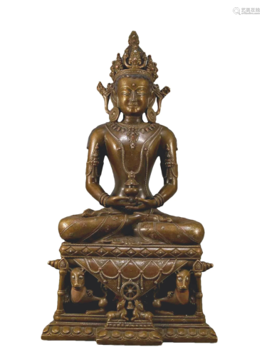 An Alloy Copper Silver-Inlaid Figure Of Amitayus Buddha