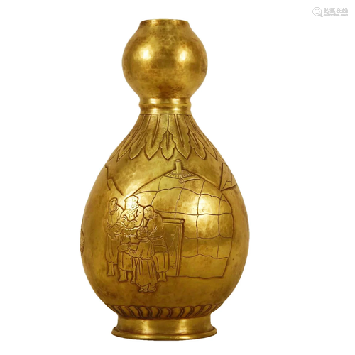 A Gilt-Bronze 'Figure' Vase With Inscriptions