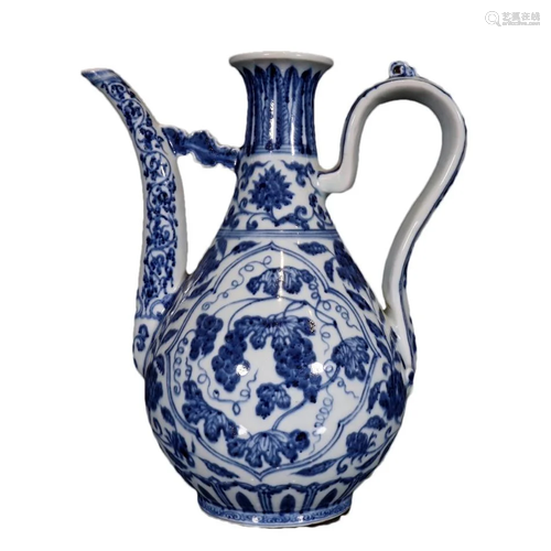 A Fine Blue And White Flower& Grape Ewer