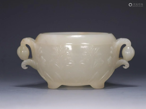 A Hetian Jade Flower-Handled Censer