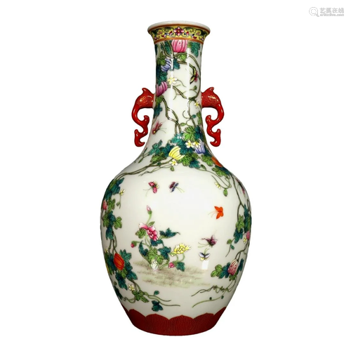 A Fabulous Famille-Rose Flower Butterfly Vase