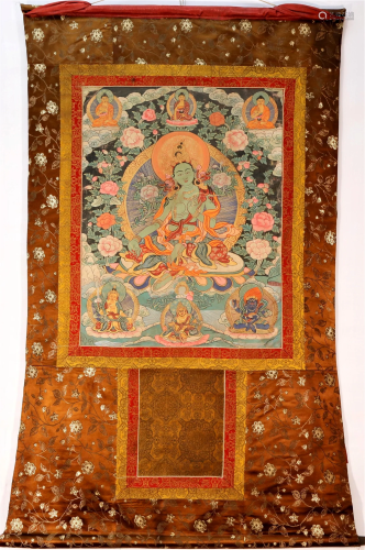 An Archaic Tibetan Lotusflower-Guanyin Thangka
