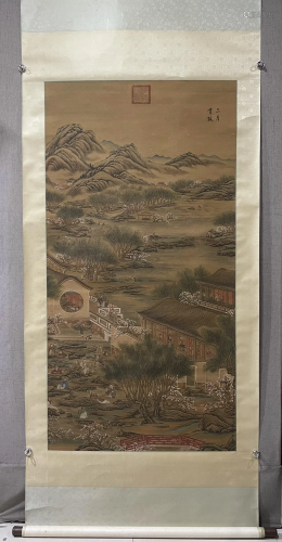 A Chinese Ink Painting Hanging Scroll By Lang Shining
