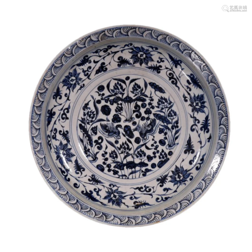 A Lovely Blue And White Lotus Pond Mandarin Duck Plate