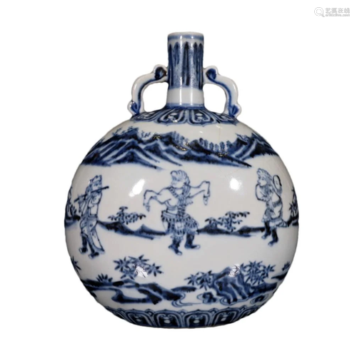 A Wonderful Blue And White Figure Flat Vase